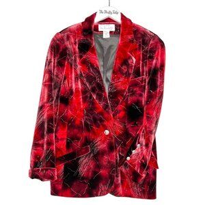 VIA CONDOTTI Red Velvet Glitter Bling Blazer Jacket Tie Dye Style Size 2 US 6-8